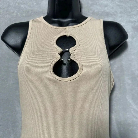 SHEIN Cut Out Cream Mini Dress Form Fitting Sleeveless Party Casual Sz Small - Picture 4 of 8